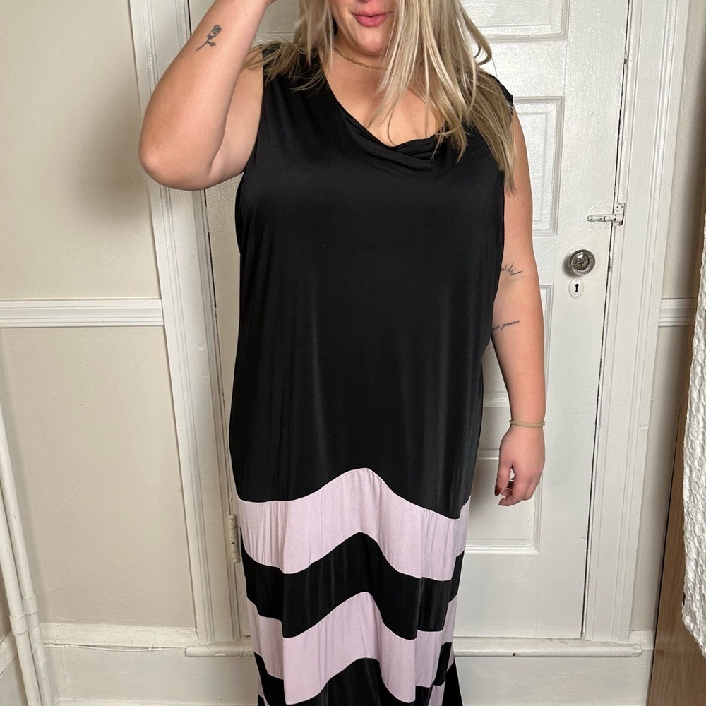 Dora Landa Maxi Dress Black & Pink‎ Boho Fairy Grunge Flowy Drapes Neck Casual - Picture 5 of 15
